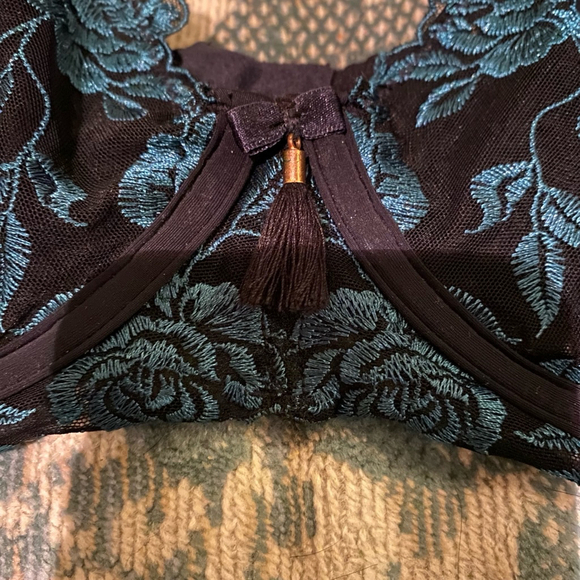 La Vie En Rose Lingerie Set Teal Black Lace Sheer Sexy Forest Green Goth 36C - Picture 7 of 12
